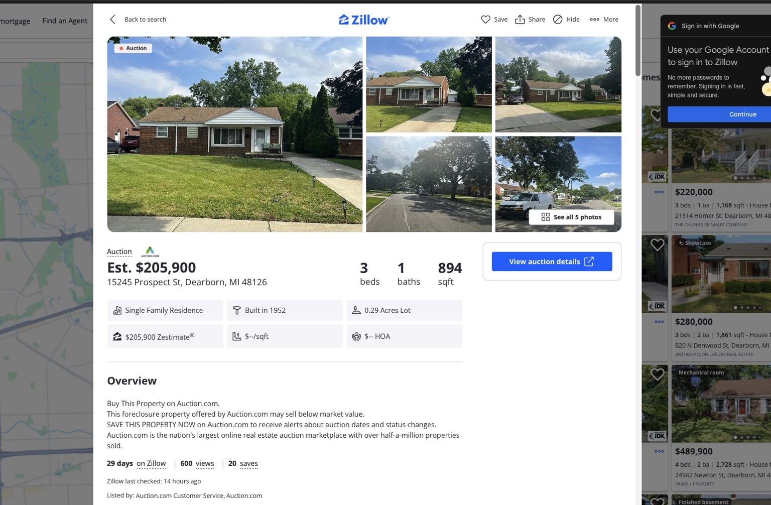 Zillow auction screenshot