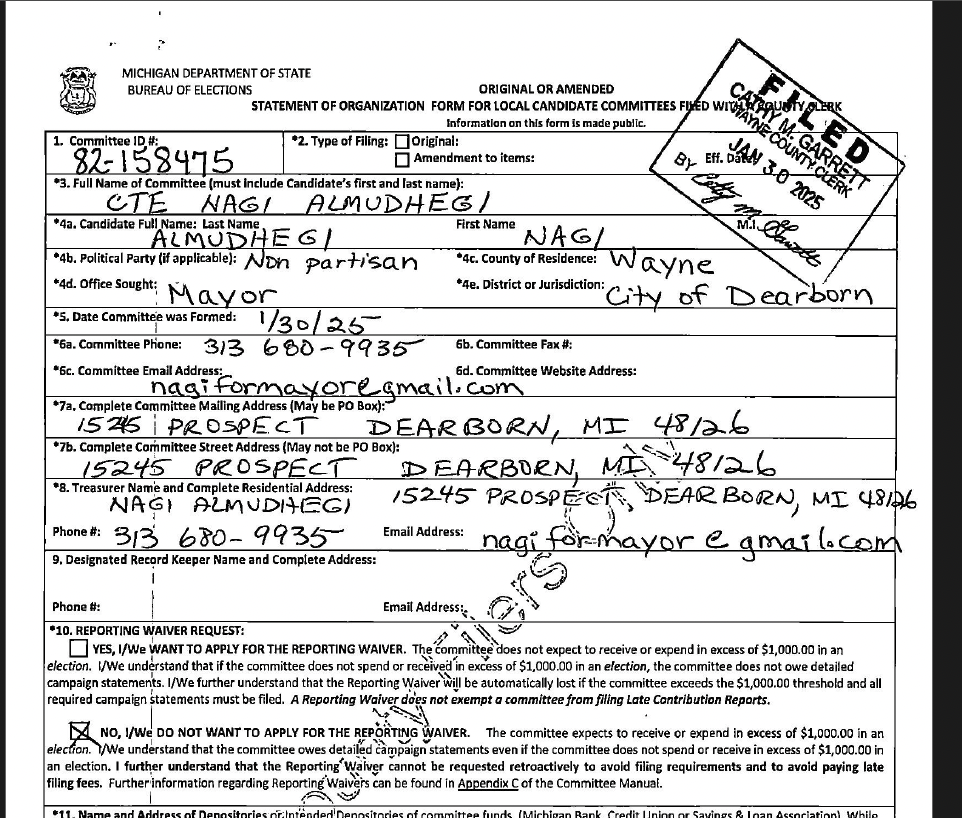 Official campaign filing